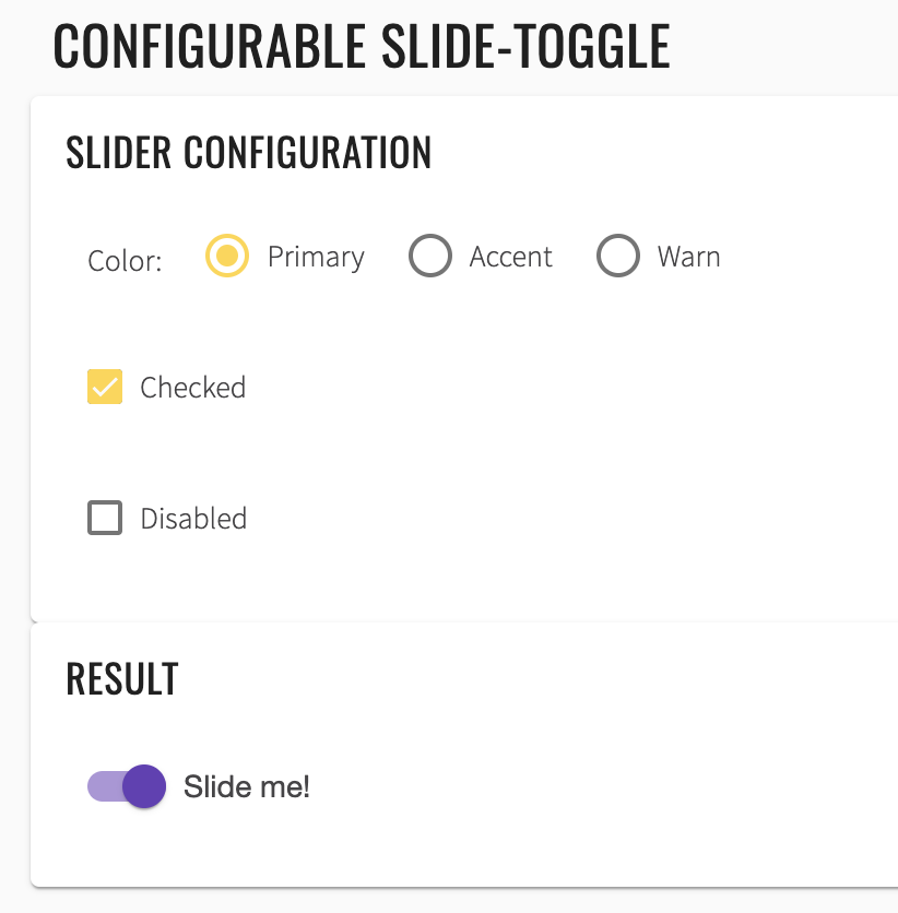 Configurable slide toggle