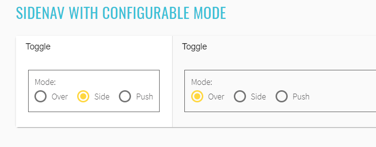 Sidenav with configurable mode