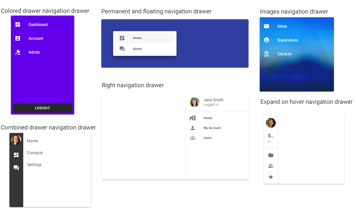 Navigation Drawers examples